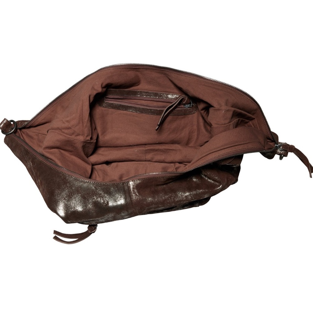 NWT Free People Brown Leather Sparta Sling Bag Large Boho Crossbody Shimmer - Picture 7 of 10